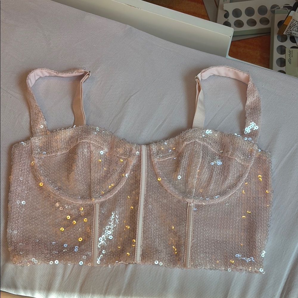 Edikted Light Pink Sequin Crop Top